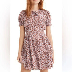 MADEWELL 
Piccola Floral Collared Puff Sleeve Minidress Blue Orange Size 6